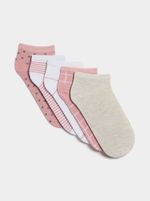 Jet Women's Pink/White 5 Pack Stripe Low Socks