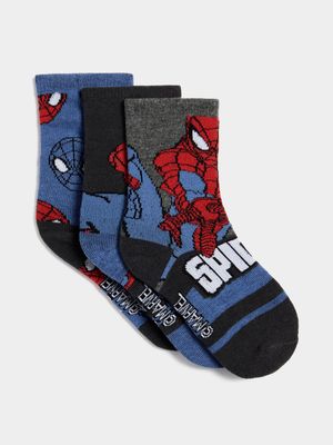 Jet Younger Boys Blue/Red 3 Pack Spiderman Anklet Socks