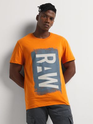 G-Star Men's Painted RAW Graphic Orange T-Shirt