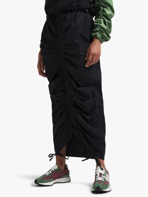 Women's Black Double Zip Ruched Skirt