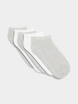 Women's Grey & White 5-Pack Trainer Socks