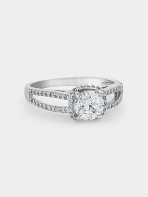Sterling Silver Cubic Zirconia Solitaire Embraced Ring