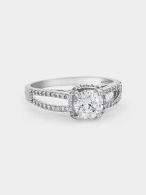 Sterling Silver Cubic Zirconia Solitaire Embraced Ring