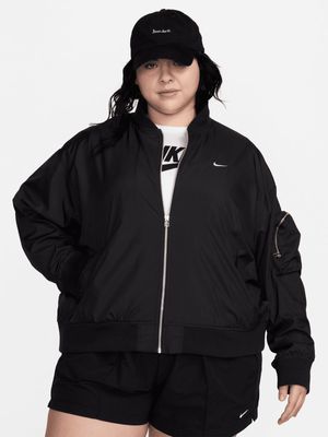 Nike Women's NSW Essential Oversized Black Bomber Jacket (Plus Size)