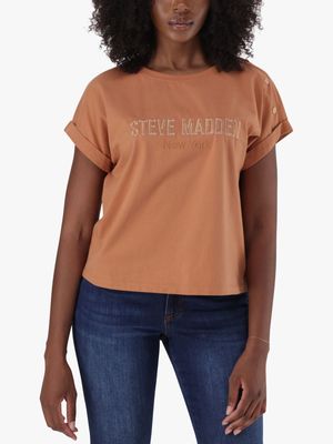 Women's Steve Madden Beige Diana Boxy Logo T-shirt