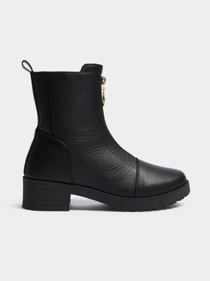 Women's Black Front Zip Boots