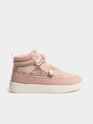 Younger Girl's Pink Metallic Sneakers