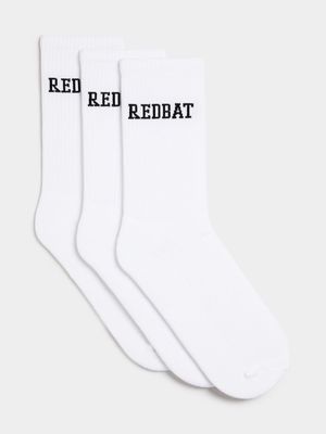 Redbat Unisex 3-Pack White Socks