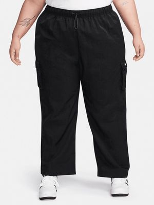 Nike Women's NSW Essential High-Waisted Woven Cargo Black Trousers (Plus Size)