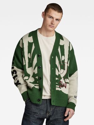 G-Star Men's Holiday Loose Knitted Deep Nuri Green Cardigan
