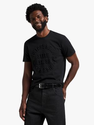 Men's Black Embossed Graphic T-Shirt