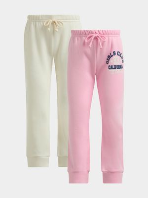 Jet Younger Girls Cream/Pink 2 Pack Active Pants