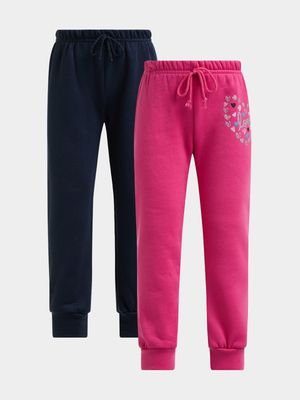 Jet Younger Girls Navy/Cerise 2 Pack Active Pants