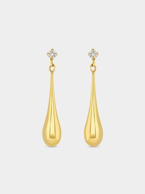 Yellow Gold Cubic Zirconia Stud Teardrop Earrings