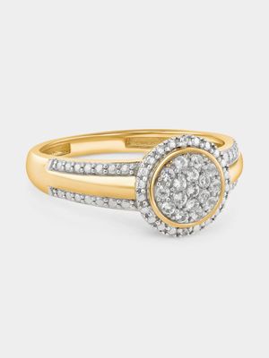 Yellow Gold Diamond & Created Sapphire Round Halo Ring