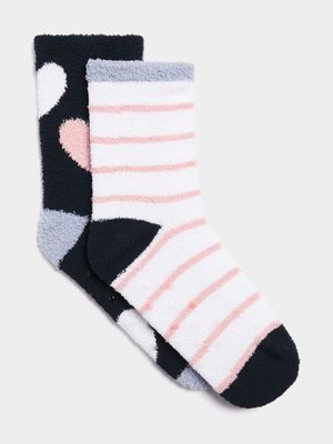 Girl's Navy & Pink 2-Pack Sleep Socks