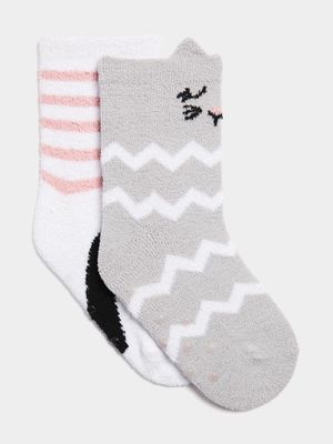 Girl's Grey & Pink 2-Pack Sleep Socks