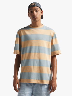Men's Stone & Blue Striped T-Shirt