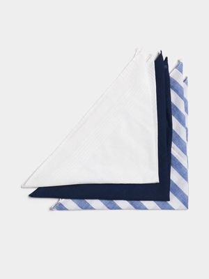 Jet Mens Blue/Stripe 3 Pack Handkerchiefs