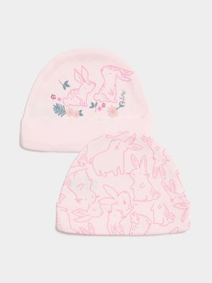 Jet Infant Girls Pink 2 Pack Bunny Beanie