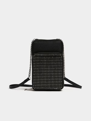Jet Women's Black Diamante Phone Bag