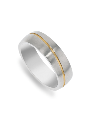 Stainless Steel Two Tone Asymmetrical Stripe Men's Ring