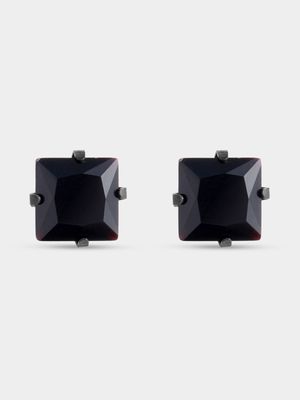 Stainless Steel 6mm Black Square CZ Stud Earrings
