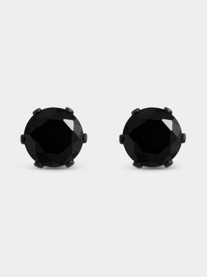 Stainless Steel 6mm Black Round CZ Stud Earrings