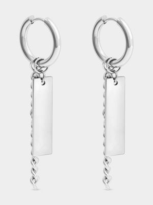 Stainless Steel Huggies with Removable Chain & Disk Charm