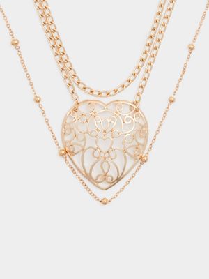 Women's Gold 3 Layer Chunky Heart Necklace