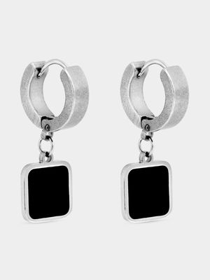 Stainless Steel Square Charm Huggies