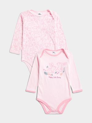 Jet Infant Girls Pink Bunny 2 Pack Bodyvest
