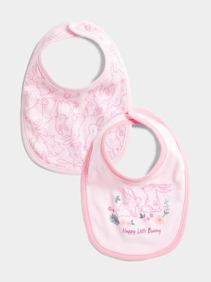 Jet Infant Girls Pink Bunny 2 Pack Bib