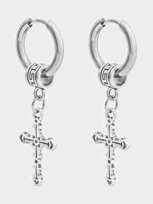 Stainless Steel huggies with Removalable Crafty Cross Charm