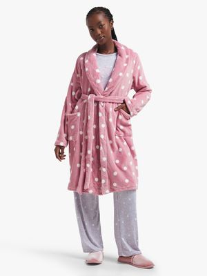Jet Women's Pink/White Polka Dot Fleece Gown