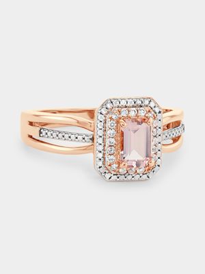 Rose Gold Diamond & Morganite Emerald-Cut Halo Ring