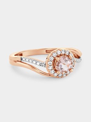 Rose Gold Diamond & Morganite Round Halo Embrace Ring