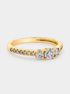 Yellow Gold 0.64ct Diamond Trilogy Pavé Ring
