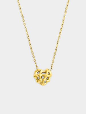 18ct Gold Plated Waterproof Stainless Steel Braided Heart Pendant