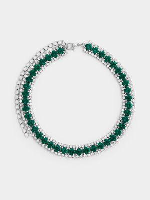 Green  White CZ Stone Choker Necklace