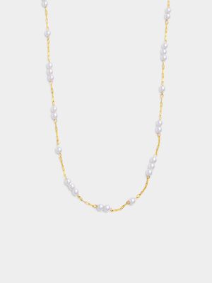 Stainless Steel Spaced out Pearl chain necklace