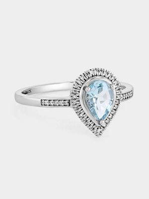 White Gold 0.70ct Diamond & Sky Blue Topaz Pear Halo Ring