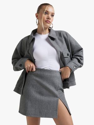 Women's Grey Melton Mini Skirt