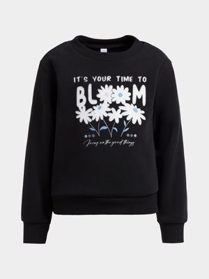 Younger Girl's Black Graphic Print Sweat Top