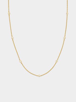 Gold Plated Sterling Silver Cubic Zirconia Station Chain