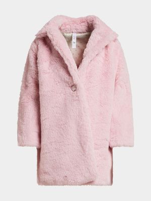 Younger Girl's Pink Faux Fur Coat