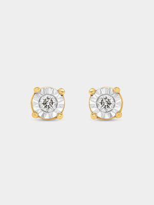Yellow Gold Diamond Illusion Solitaire Stud Earrings