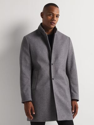 Men's Markham Smart Funnel Neck Twill Weave Grey Coat
