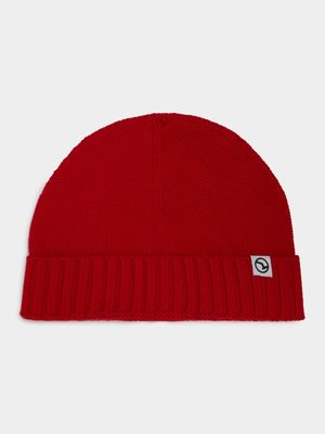 RJ Red Cotton Turn Up Fine Rib Beanie