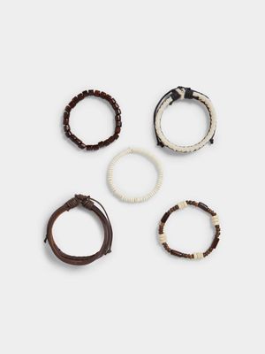 MKM Tan 5 Pack Seed Bead and Woven Bracelet Set